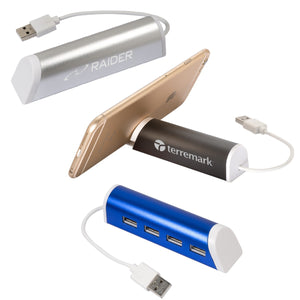 ALUMINUM 4-PORT USB HUB WITH PHONE STAND